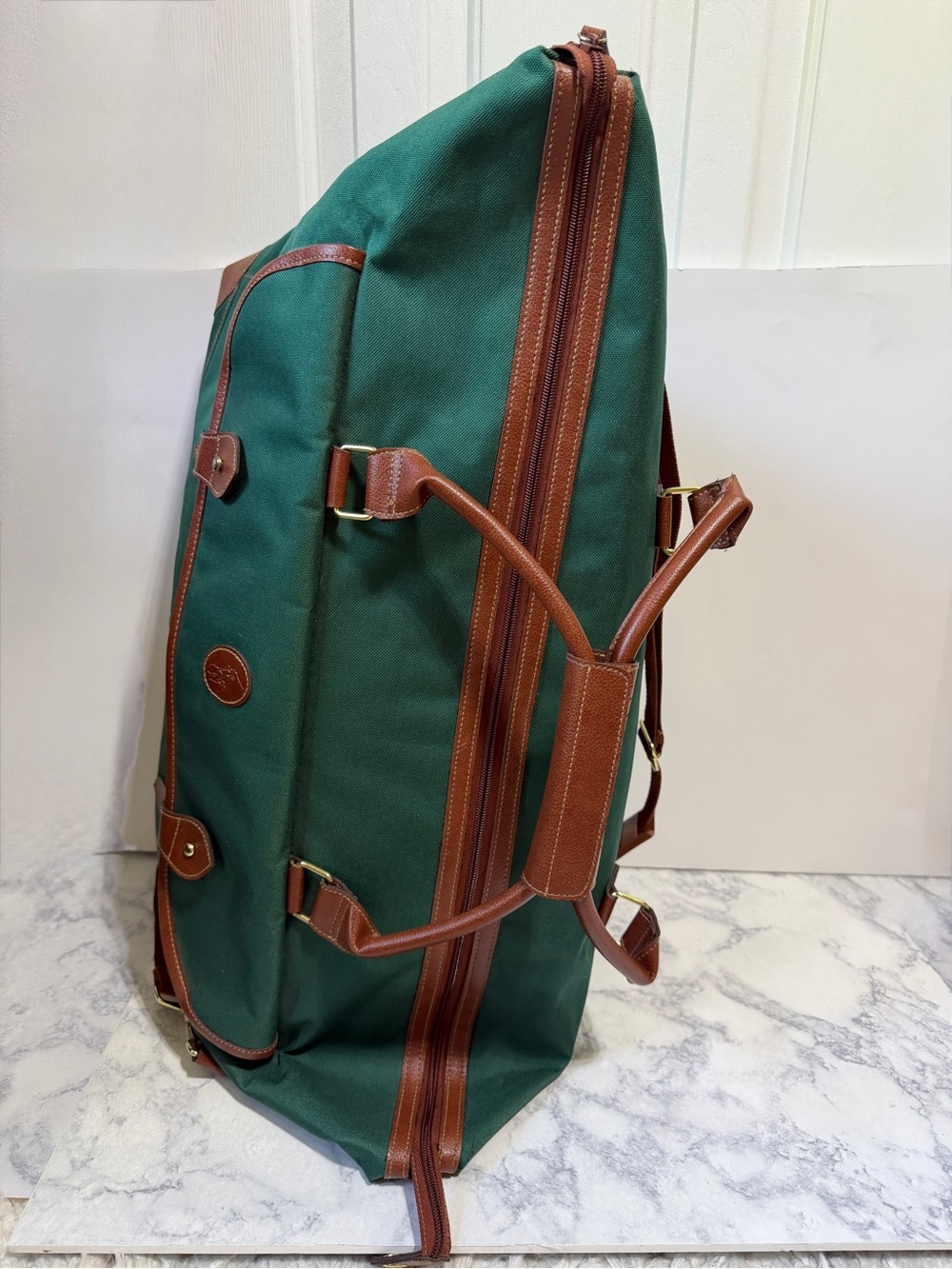 Vintage Ralph Lauren fragrance large green brown duffle travel crossbody bag - Picture 7 of 13